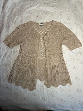 nomi Cream Crochet Short-Sleeve Openwork Cardigan